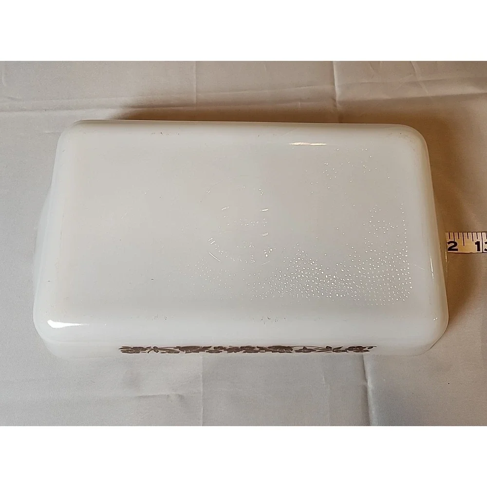 Vintage 3Pc Brown Floral Milk Glass Set Glasbake Bakerware Casserole, Loaf, Bake